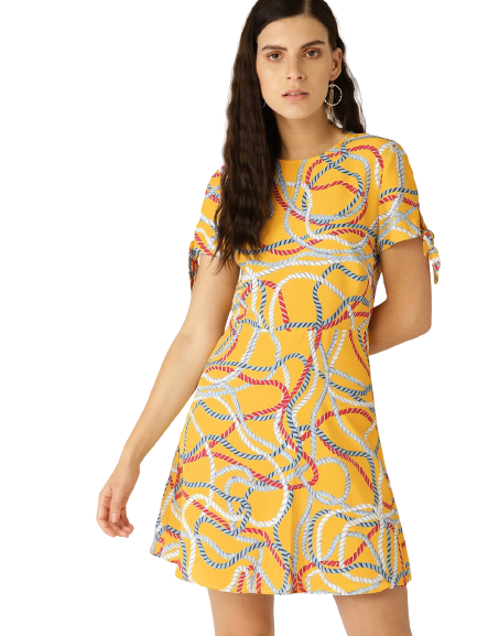 MANGO Women Mustard Printed A-Line Dress