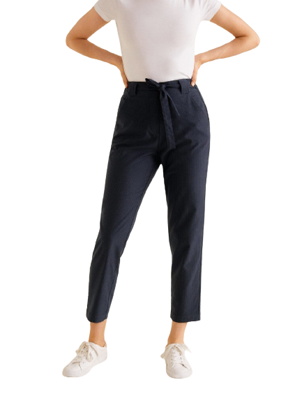 MANGO Women Fit Striped Cropped Peg Trousers