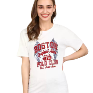 U.S. POLO ASSN.  Printed Women Round Neck White T-Shirt