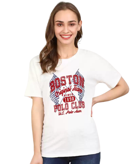 U.S. POLO ASSN.  Printed Women Round Neck White T-Shirt