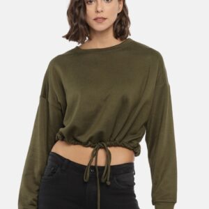 FOREVER 21 Women Solid Cropped Sweatshirt