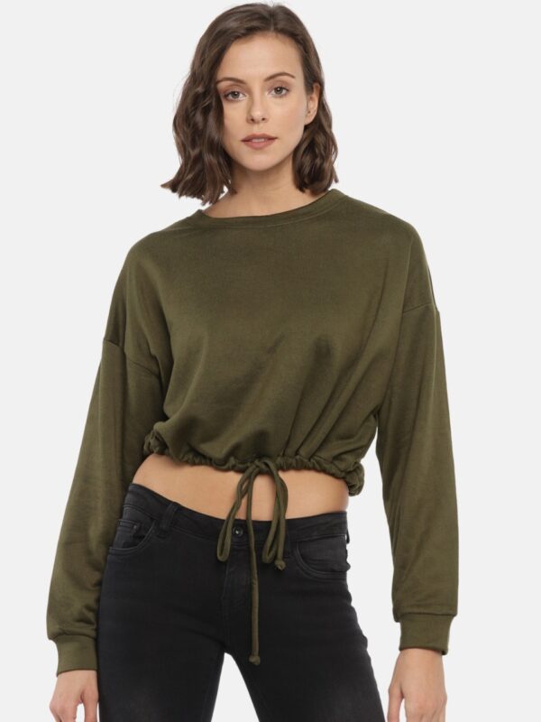 FOREVER 21 Women Solid Cropped Sweatshirt