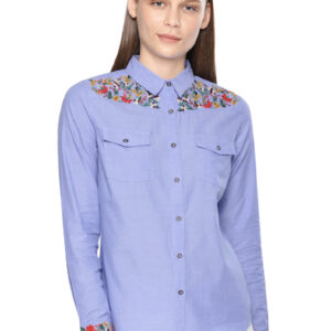 Chemistry Women Regular Fit Embroidered Chambray Shirt