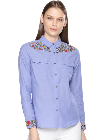 Chemistry Women Regular Fit Embroidered Chambray Shirt