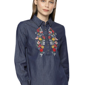 Chemistry Women Regular Fit Embroidered Chambray Shirt