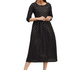 House of Pataudi Women Embroidered Fit and Flare Dress