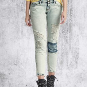 Roadster RDSTR  Slim Fit Cropped Distressed Jeans with Patchwork