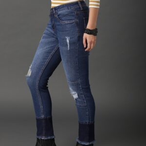 Roadster Women Block Distressed Crop Skinny Fit Jeans