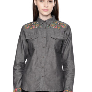 Chemistry Women Regular Fit Embroidered Chambray Casual Shirt