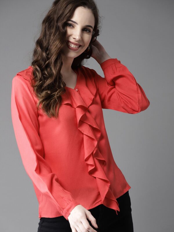 HERE&NOW Women Solid Ruffle Detail Top