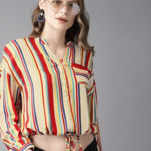 HERE&NOW Women Striped Crop Top Style Shirt