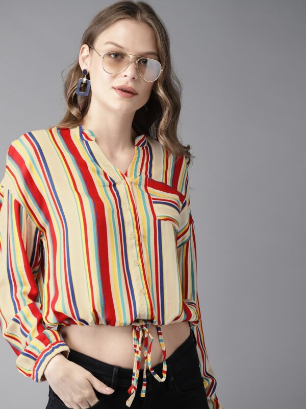 HERE&NOW Women Striped Crop Top Style Shirt