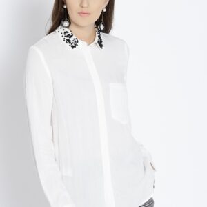 MANGO Women Regular Fit Solid Casual Shirt