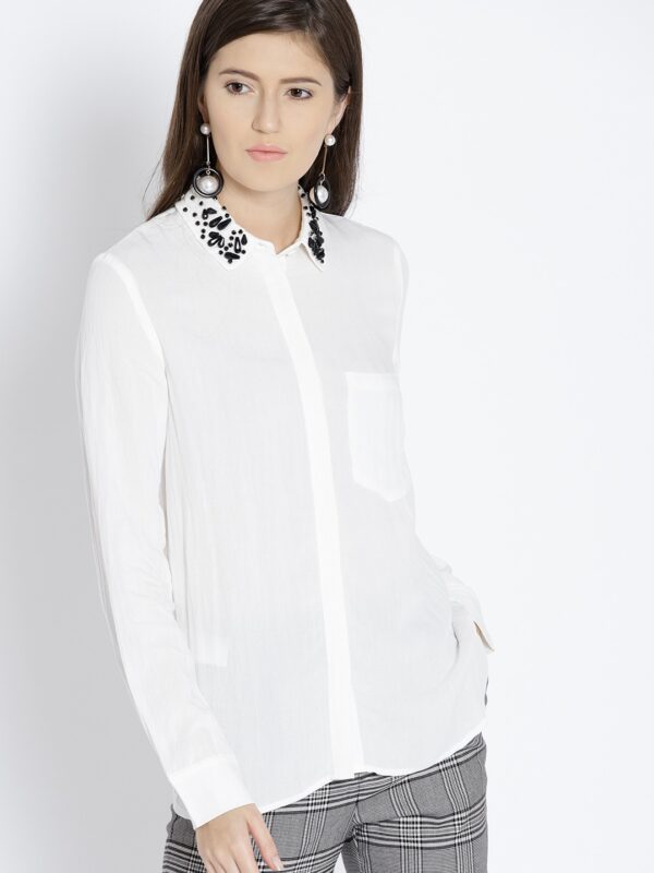 MANGO Women Regular Fit Solid Casual Shirt