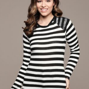 ESPRIT Women Striped Fitted Winter Top with Lace Inserts