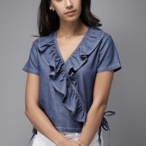 Moda Rapido Women Chambray Wrap Pure Cotton Shirt