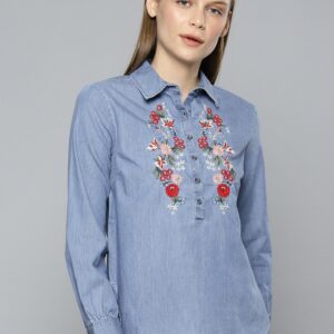 Chemistry Women Regular Fit Embroidered Casual Chambray Shirt