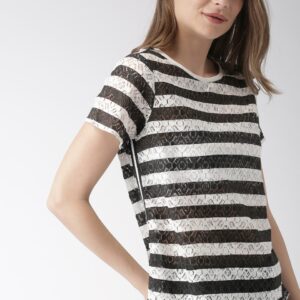 Mast & Harbour Women Self Striped Lace Top