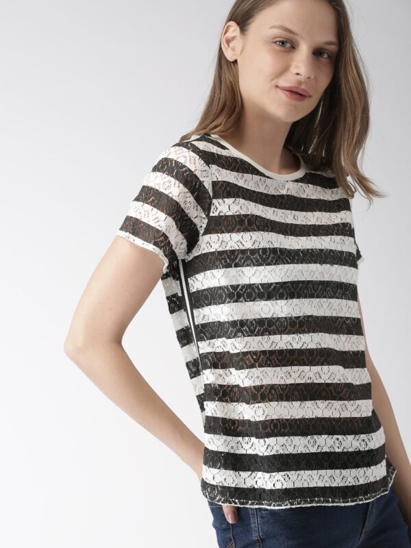 Mast & Harbour Women Self Striped Lace Top