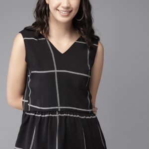 HERE&NOW Women Checked Peplum Top