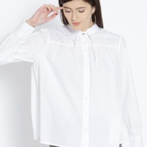 MANGO Women Regular Fit Solid Casual Shirt