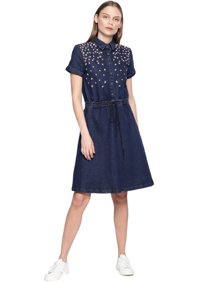 Chemistry Women Denim Dress with Embroidered Detail