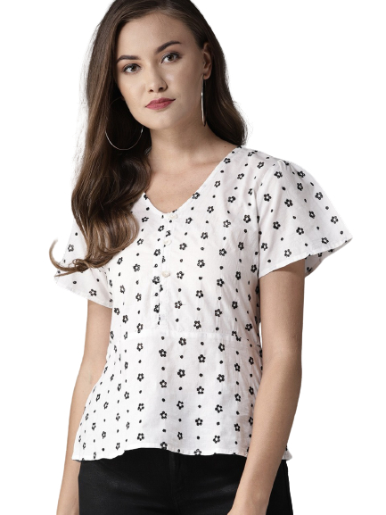 Moda Rapido Women Embroidered A-Line Pure Cotton Top