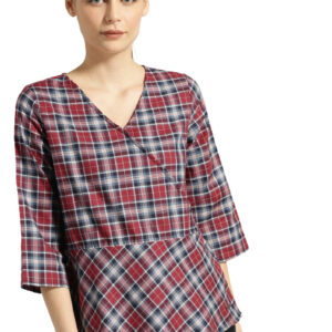 Roadster Women Checked Wrap Pure Cotton Top