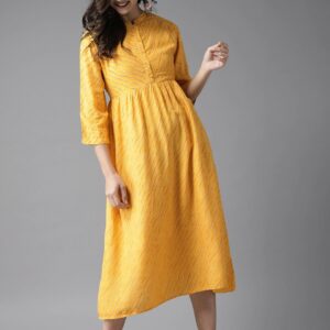 HERE&NOW Women Striped Midi A-Line Dress