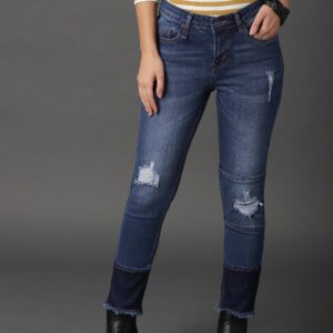 Roadster Women Block Distressed Crop Skinny Fit Jeans