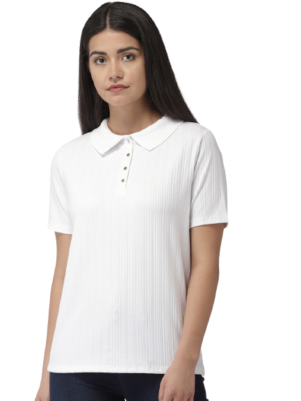 Marks & Spencer Women Self Design Polo Collar T-shirt