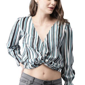 HERE&NOW Women Striped Cropped Blouson Top