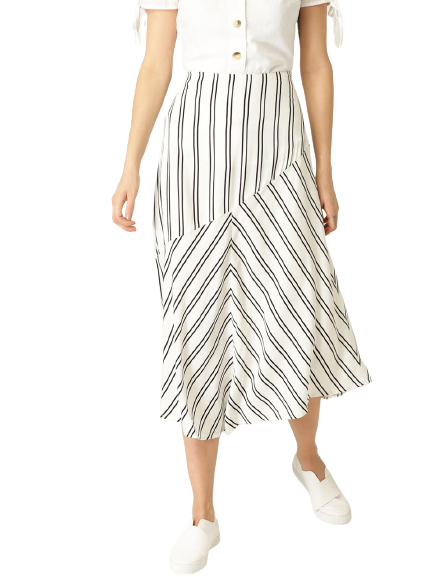 MANGO Women Striped Midi A-Line Skirt