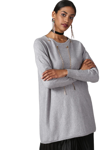 Miss Bennett Women Solid Longline Sweater