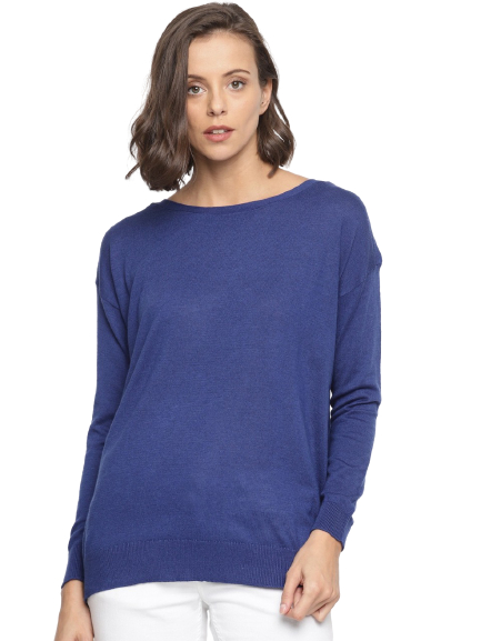 MANGO Women Blue Ribbed Pullover