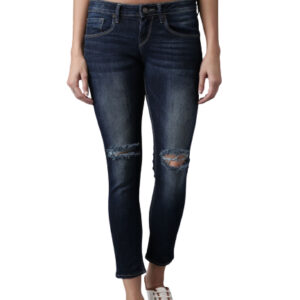 HERE&NOW Women Skinny Fit Mid-Rise Slash Knee Stretchable Cropped Jeans