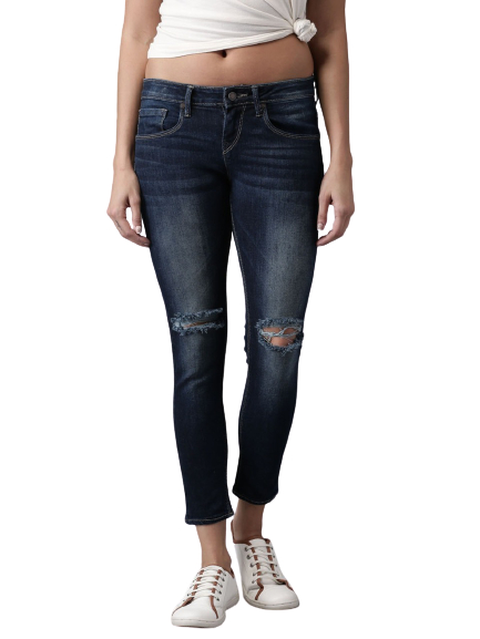 HERE&NOW Women Skinny Fit Mid-Rise Slash Knee Stretchable Cropped Jeans