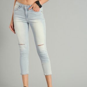 Roadster Women Skinny Fit Mid-Rise Slash Knee Stretchable Cropped Jeans