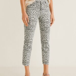 MANGO Women Slim Fit Mid-Rise Animal Print Cropped Jeans