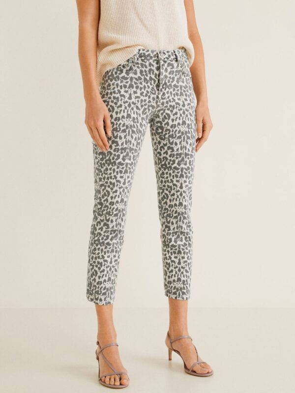 MANGO Women Slim Fit Mid-Rise Animal Print Cropped Jeans