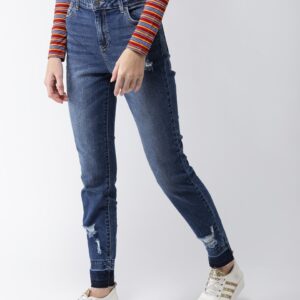 FOREVER 21 Women Skinny Fit Mid-Rise Low Distress Stretchable Jeans