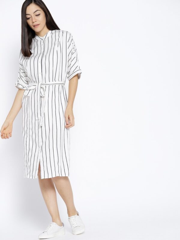 MANGO Women Striped Midi Shirt Dress