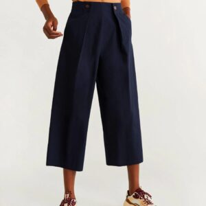 MANGO Women  Regular Fit Solid Cropped Parallel Trousers