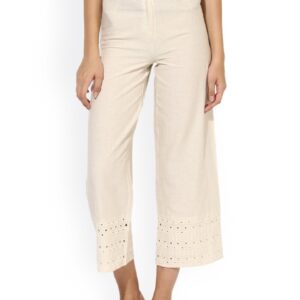 Juniper Women Cream-Coloured Solid Straight Palazzos