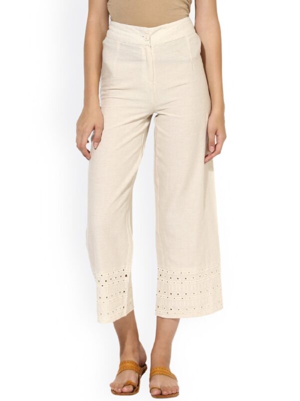 Juniper Women Cream-Coloured Solid Straight Palazzos