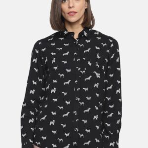 Allen Solly Woman Black & White Regular Fit Printed Casual Shirt