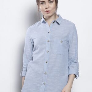 DOROTHY PERKINS Women Blue Regular Fit Solid Casual Shirt