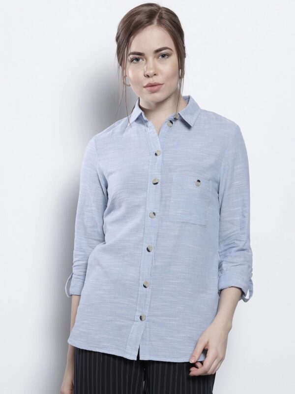 DOROTHY PERKINS Women Blue Regular Fit Solid Casual Shirt