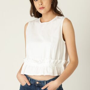 MANGO Women  Solid Crop Pure Cotton Top