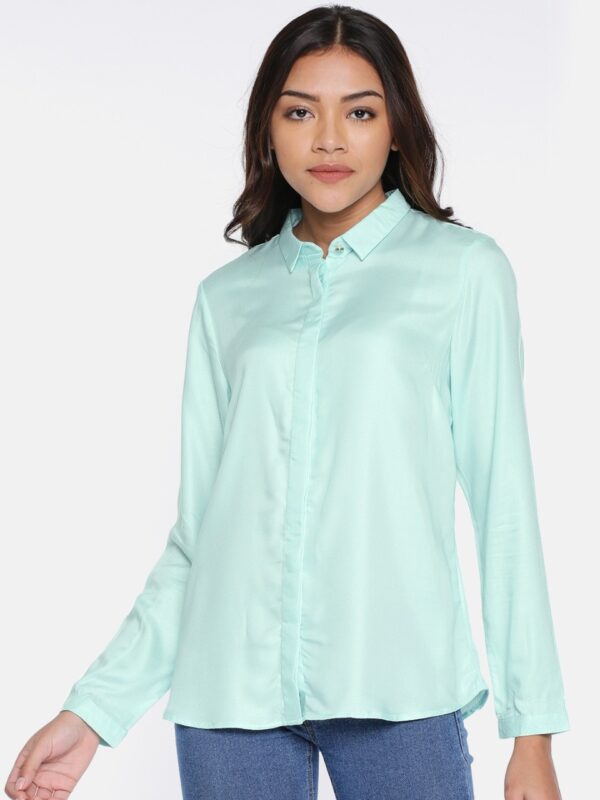 Allen Solly Woman Women Sea Green Regular Fit Solid Casual Shirt